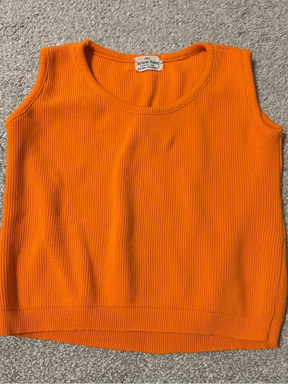 Vintage Bright Orange Ribbed Sleeveless Knit Top